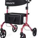 Lightweight Folding Walker with Seat for Seniors, Rollator Walker with Dual Brakes for Safety, 8" Big Wheels for All Terrain, Adjustable Height and 300 lbs Capacity