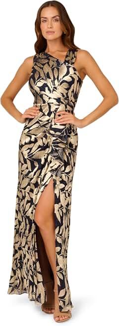 Adrianna Papell Women's Foil Asymmetric Gown, 6