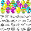 24 Pcs Prefilled Easter Eggs with Brain Teaser Puzzles Toys for Kids,Easter Basket Stuffers Filled with Metal Montessori Solving Bulk 3D Unlock Logic Gifts for Boys Girls,Party Favors