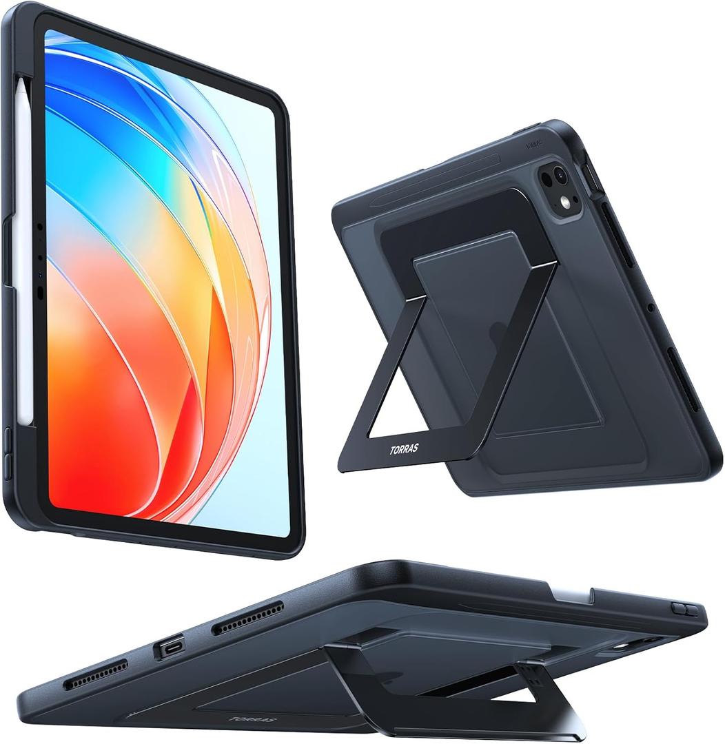 TORRAS for iPad Pro 11 inch Case 2025 M5 & 2024 M4, Ultra Stable Stand, Multiple Adjustable Viewing Angles, Slim Protective Kickstand Cover, Translucent iPad 11 Pro Case with Pencil Holder, Black