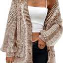 Pink Queen Women's 2024 Fall Winter Cardigan Sweater Long Sleeve Cable Knit Loose Outerwear Coat