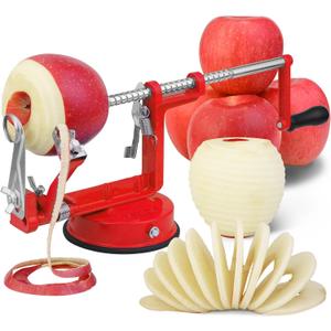 Apple Peeler Slicer Corer 3 In 1, Potato Peelers, Stainless Steel Heavy Duty with Suction Cup Base (vermilion)