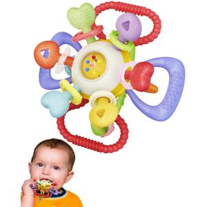 Baby Montessori Sensory Teething Toy - Safe, Multi-Functional BPA-Free Silicone Teether for Babies 0-12 Months - Teething Relief & Fun Play with Rattle - Perfect Baby Toys for Boys & Girls (Warm Color)