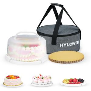 Cake Carrier With Lid And Handle, Bpa-Free Cake Holder With Lid For 10 Inch Round Cake Carrier With 10 pcs Round Golden Cake Boards And Portable Insulated Bag（White）