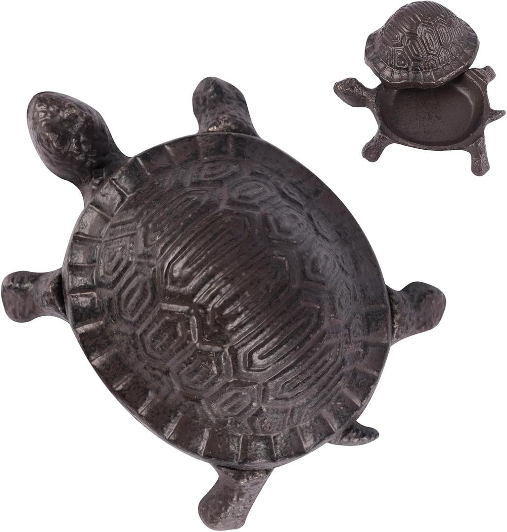 Cast Iron Turtle Key Hider for Outside - Waterproof Spare Key Hider to Hide a Key Securely - Unique Garden Decor for Yard, Patio & Outdoor Areas (Dark Brown, Large)