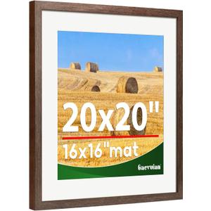 20x20 picture frame,Distressed Farmhouse Wood Pattern 20x20 frame Display 16x16 with mat,Display with Plexiglass,Horizontal and Vertical,Wall Mount Décor,Walnut,1Pack