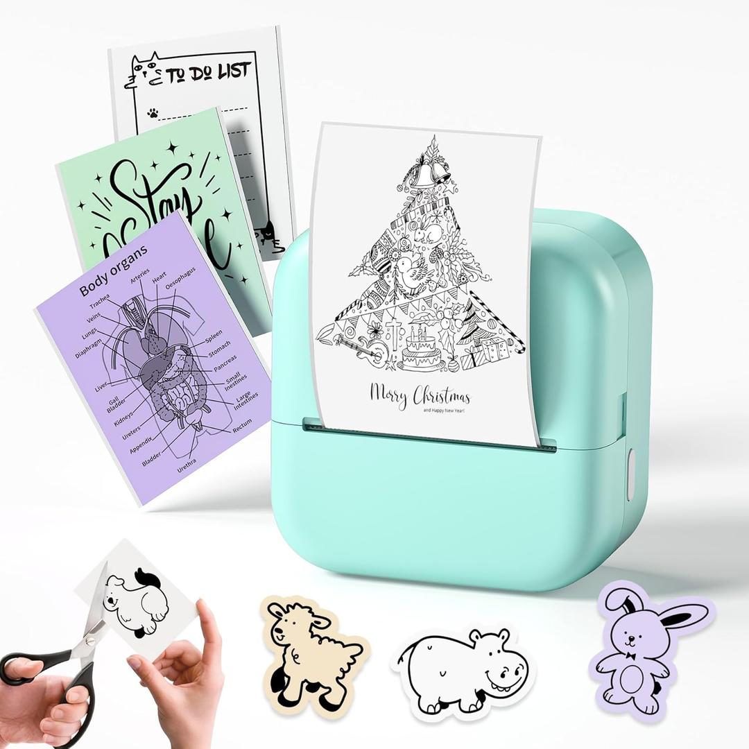 Sticker Printer, Print Pods Mini Printer, Thermal Inkless Sticker Maker Machine with 1 Roll Paper, Versatile App with 2000 Icons and 300 Templates, Impresora Porttil for Notes, Journal, DIY