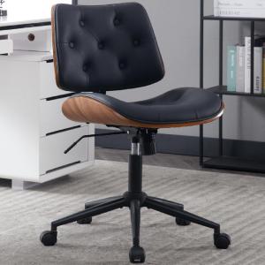 Armless Home Office Chair Small Modern Walnut Chair with Wheels Wide Seat Office Chair Criss Cross Desk Chair with Height Adjustable for Home, Office, Vanity