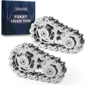 Fidget Spinners Toys for Adults Metal Figette Bike Chain Pain Stim Fidgets Toy for Teens ADHD Cool Gadgets Desk Offices Gift Anxiety Relief Items Stress Tool Sensory Spiky Toy for Autism - Silver 2pc