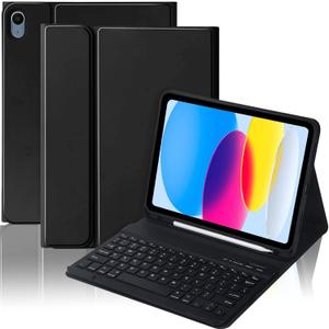 MMK for iPad 11th 10th Generation Case with Keyboard (2022, 10.9"), Wireless Detachable Keyboard, Pencil Holder for iPad 11 inch (A16 2025), 10th Gen (10.9 Inch 2022) Black