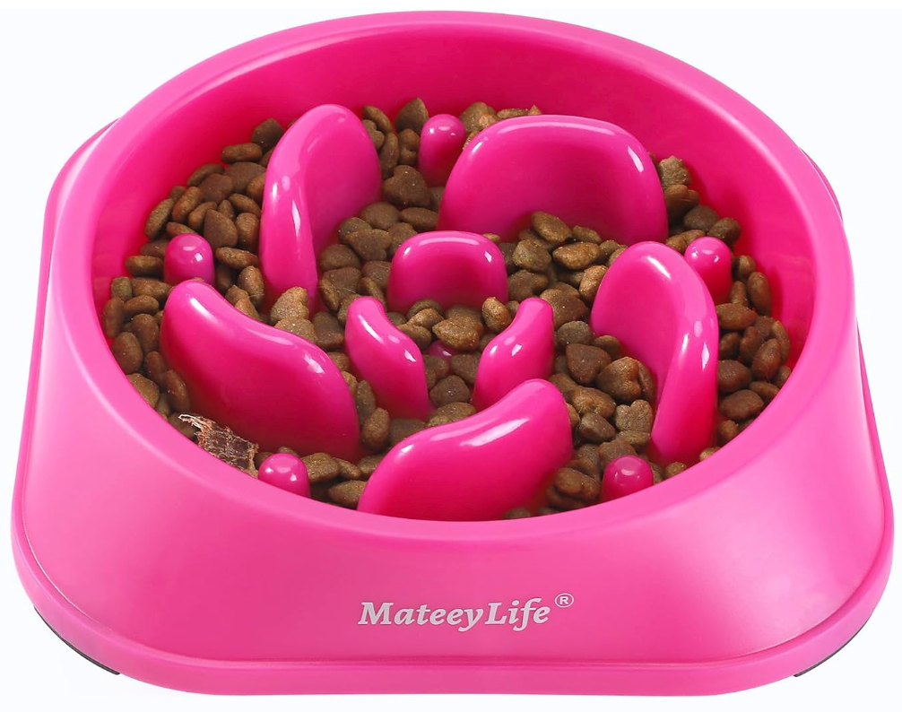IVYRISE Pet Slow Feeder Bowl Small Pets Healthy Eating Diet Anti Choke Prevent Obesity Dogs Cats Slow Eating Bowl, pink Line