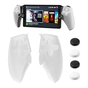 RHOTALL Silicone Grip Protective Case for PlayStation Portal,Soft Protection Skin Cover for PS Portal Remote Player,Shock Absorption Anti Fingerprint Handle Shell for PS5 Portal,4 Thumb Grips-White