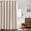 MIULEE Scalloped Shower Curtain Linen Textured with 12 Metal Hooks Cute Heavy Duty Washable Waterproof Thick Cloth Shower Curtains with Black Border for Bathroom Hotel Bathtub,W72*L72 Beige
