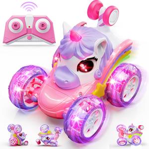 Carsky Unicorn Remote Control Car for Girls,360Stunt RC Cars Rotation 4WD Remote Cars with LED Lights,Fun Indoor Outdoor Toys for Kids,Chritmas Easter Birthday Gift for 3 4 5 6 Year Old Girl