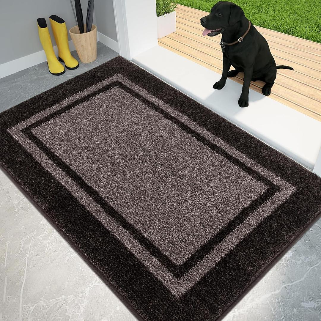 PURRUGS Dirt Trapping Door Mat 34" x 60", Non-Slip/Skid Machine Washable Entryway Rug, Shoes Scraper, Area Rug, Super Absorbent Welcome Mat for Muddy Wet Shoes and Paws, Grayish Brown & Coffee
