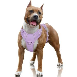 BARKBAY No Pull Dog Harness Large Reflective Dog Harness with Front Clip and Easy Control Handle for Walking Training Running with ID tag Pocket(Violet Purple,L)