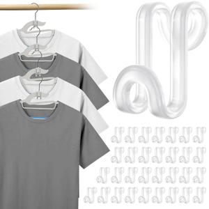 Tinfol 100pc Clear Connector Hooks, Space Saving Hooks for Closet Organizers, Heavy Duty Clothes Hanger Extender Hook for Hangers (Transparent)