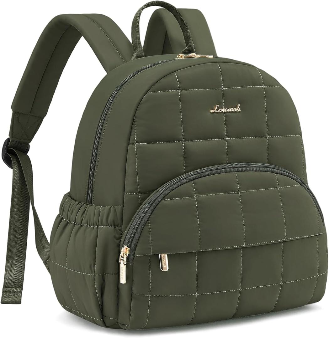 LOVEVOOK Small Backpack Purse for Women, Mini Puffer Backpack with Anti-theft Pocket, Lightweight Quilted Casual Daypack for Daily Work & Travel (Medium, Olive Green)