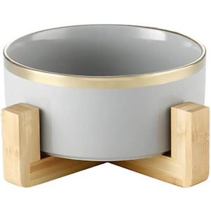 Grey Gold 5 inch Ceramic Cat Bowl with Wood Stand No Spill Pet Food Water Feeder Cats Small Dogs Grey Gold 5 inch Ceramic Cat Bowl with Wood Stand No Spill Pet Food Water Feeder Cats Small Dogs