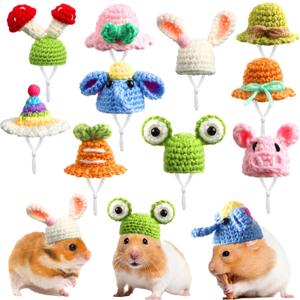 Kajaia 8 Pcs Hamster Hat Small Animals Cute Tiny Hat Mini Hand Knitted for Snakes Pets Bearded Dragon Guinea Pig Bunny Costume Accessories Easter Holiday Parties(Fresh Style)