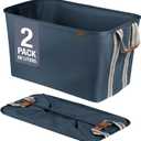 CleverMade Collapsible Laundry Basket Hamper - LUXE Navy Noir Cream 2Pack 60L - Space Saving Storage Organizer with Handles Foldable Home Organization