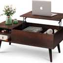 WLIVE Lift Top Coffee Table for Living Room, Small Coffee Table with Storage, Hidden Compartment and Adjustable Shelf, Mid Century Modern, Wood, Cherry, Espresso. (39.37"D x 19.69"W x 16.93"H)