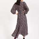 Women's Spring Wrap Maxi Dress Floral V Neck Long Sleeve Wedding Guest Party Casual Chiffon Dress (Large)