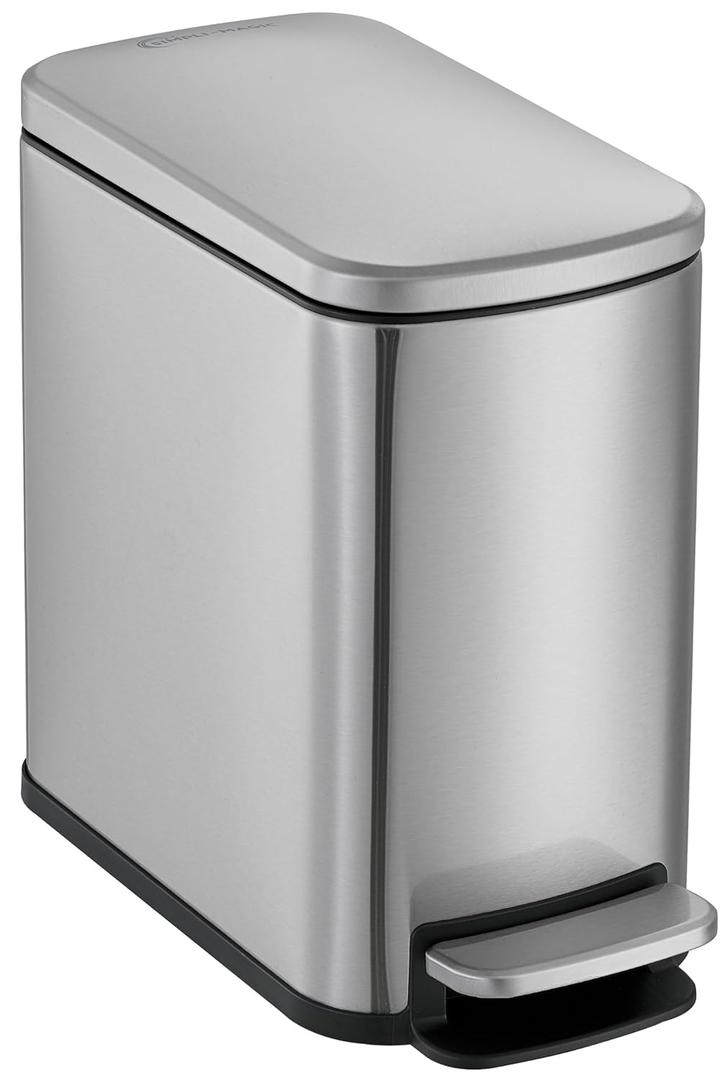 SIMPLI-Magic 6L/1.6G Stainless Steel Bathroom Trash Can with Hands-Free Foot Pedal, Quiet Soft-Close Lid, Compact Space-Saving Size (Small, Silver)
