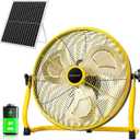 blessny 18" Large Solar Rechargeable Floor Fan for Home Gazebo Greenhouse | 35W Solar Panel with 23 Ft Long Cord for Camping Barn Poultry Pet House Outdoor Cooling or Air Circulation