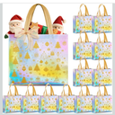Henoyso 12 Pcs 13" Christmas Reusable Gift Bags, Large Iridescent Gift Bags with Gold Handle and Ribbon, Non-woven Christmas Holographic Tote Bulk for Xmas Presents Wrapping Party Favor Supplies