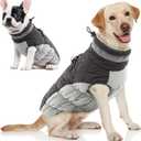 AOFITEE Dog Coat, Warm Dog Winter Coat, Reflective Turtleneck Large Dogs Jacket with Harness Built in, Turtleneck Pet Winter Jacket, Waterproof Pet Snow Jackets Fleece Vest, Grey XL