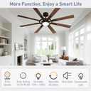60 Inch Smart Ceiling Fan, Walnut Indoor/Outdoor Ceiling Fans with Lights and Remote, Compatible with Alexa/Google/App, 3CCT Dimmable 6 Speeds Timing for Living Room Bedroom Patio