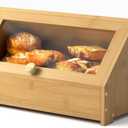 Bamboo Bread Box and Bread Storage, Corner Bread Box for Kitchen Countertop, Large Durable Black Single Layer Bamboo Breadbox