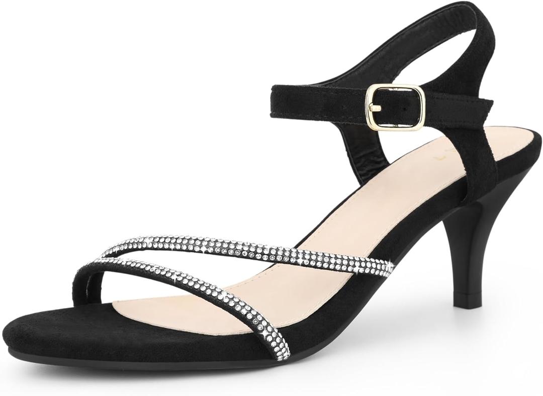 Allegra K Women's Ankle Strap Rhinestones Kitten Low Heel Sandals (9)