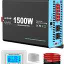1500W Pure Sine Wave Inverter with Transfer Switch, 12V DC to 120V AC Converter with 2AC Outlets, USB Port, Type-C Port, Remote Controller, Power Inverter for RV, Outdoor, Auto Swtich to Shore Power