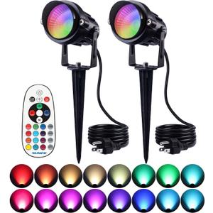 SUNVIE RGB Spot Lights Outdoor 12W LED Color Changing Landscape Lights with Remote Control 120V RGBW Landscape Lighting Waterproof Outdoor Spotlight for Yard Garden Patio Lawn Decorative, 2 Pack