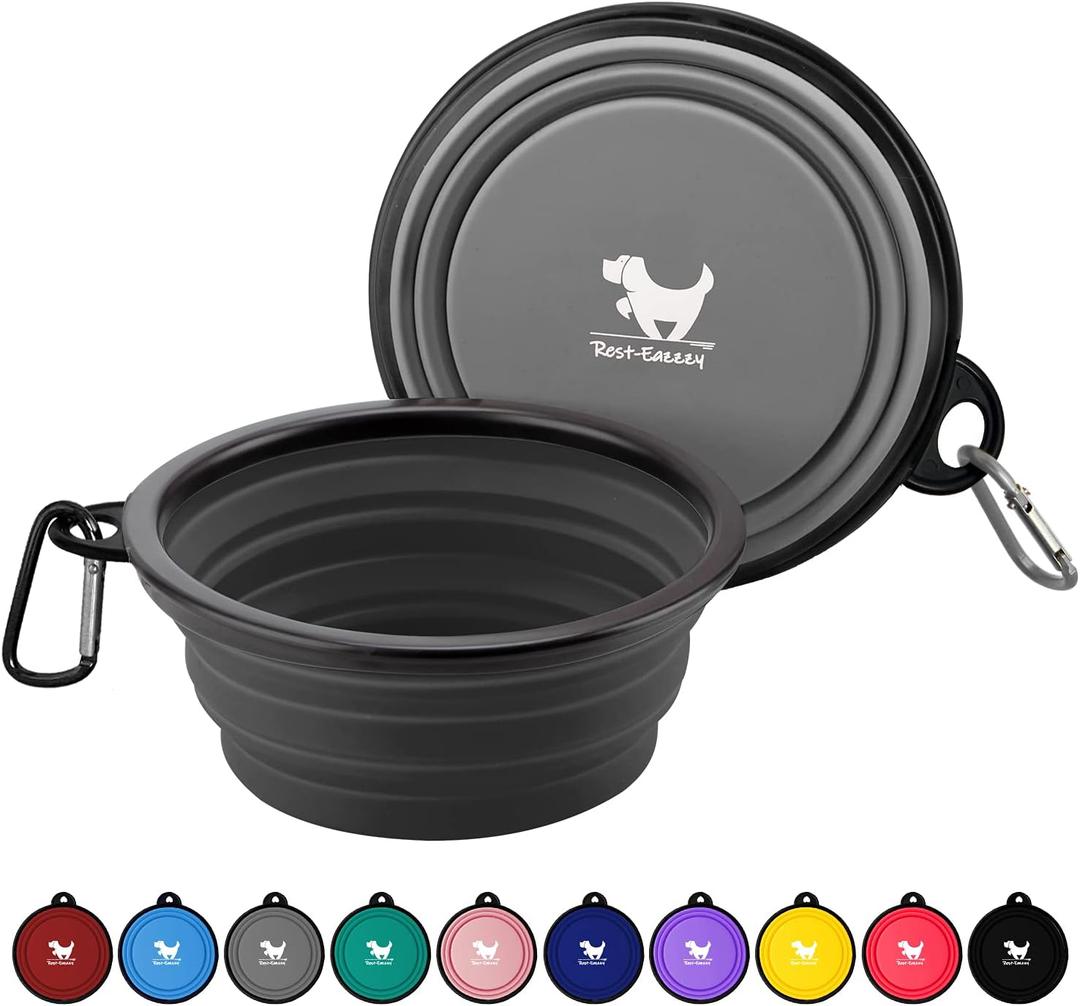 Collapsible Dog Bowls for Travel, 2-Pack Dog Portable Water Bowl for Dogs Cats Pet Foldable Feeding Watering Dish for Traveling Camping Walking with 2 Carabiners, BPA Free (grey&black)