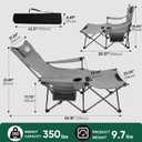 Northroad Foldable Camping Chair w/Foot Rest, Outdoor 6 Legged Beach Chair w/Footrest, Adjustable 90- 135 Reclining Lounge Chair w/Detachable Pillow, Cup Holder & Carry Bag