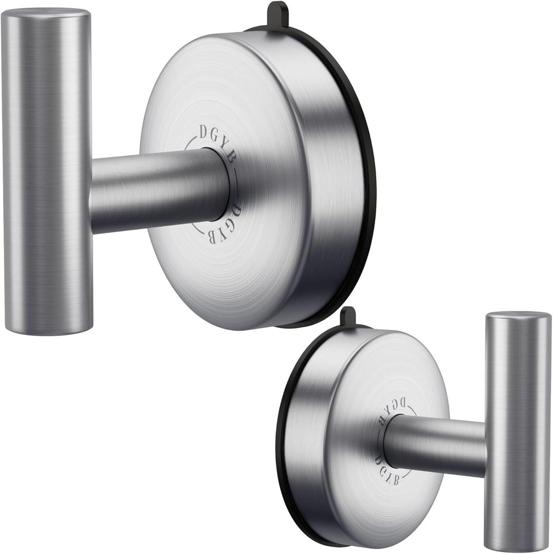 DGYB Large Suction Cup Hooks 2-Pack Brush Shower Hooks for Inside Shower Window Glass Door Wall 304 Stainless Steel Towel Hooks for Bathrooms Hanging Robe Looafh Wreath Hook