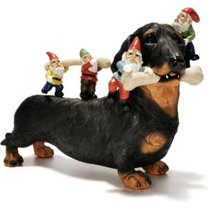 Sunthus Dachshund Garden Gnomes Statues Outdoor Funny Decorations Yard Weiner Decor (Black)
