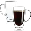 Aurzen 2 Pack Double Walled Glass Coffee Mugs with Handles, Large Insulated Layer Coffee Cups, 15oz Clear Borosilicate Mugs, Perfect for Cappuccino, Tea, Microwave Safe