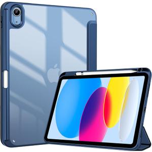 ProCase for iPad (A16) 11th Generation 11 Inch 2025/10th Generation 10.9 Inch 2022 Case with Pencil Holder, Hybrid iPad 11 10 Case with Clear Back, Supports Auto Wake/Sleep -Navy