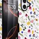 J.west Compatible with iPhone 16 Case 6.1 inch with 2 Pack Tempered Glass Screen Protectors Cute Floral Flowers Hybrid Cover for Girls Women Aesthetic Protective Phone Cases Wildflowers