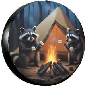 Raccoons Camping Spare Tire Cover for Rv SUV Trailer Truck Camper,Funny Tire Cover Waterproof Wheel Protectors for Camping Outdoor Travel,Universal Fit,15 inch