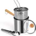 Small Deep Fryer Pot with Basket, Mini Fryer and Soup Pot with Tongs and Lid for 1-2 People, Works on Gas or Induction Burner, Dishwasher Safe, 1.3-Quart