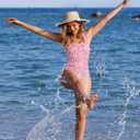 Ekouaer Women's One Piece Swimsuits Square Neck Tummy Control Bathing Suit with Adjustable Ruffled Straps Swimwear, A- Pink Floral, Large
