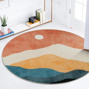 Abstract Round Rug 3ft, Faux Wool Soft Throw Area Rugs, Washable Farmhouse Small Circle Rug, Floor Low Pile Mats for Bedroom Bathroom Laundry Room Nursery Decor