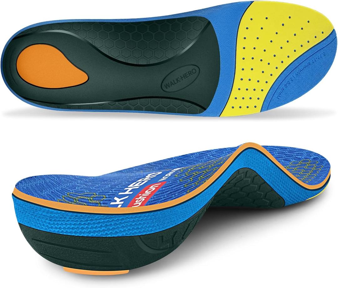 WalkHero Work Orthotic Inserts,220+lbs Plantar Fasciitis Insoles for Men Women,Arch Support Inserts for Heel Pain Relief,Boot Insoles with Max Cushion,Standing All Day Mens 14-14.5