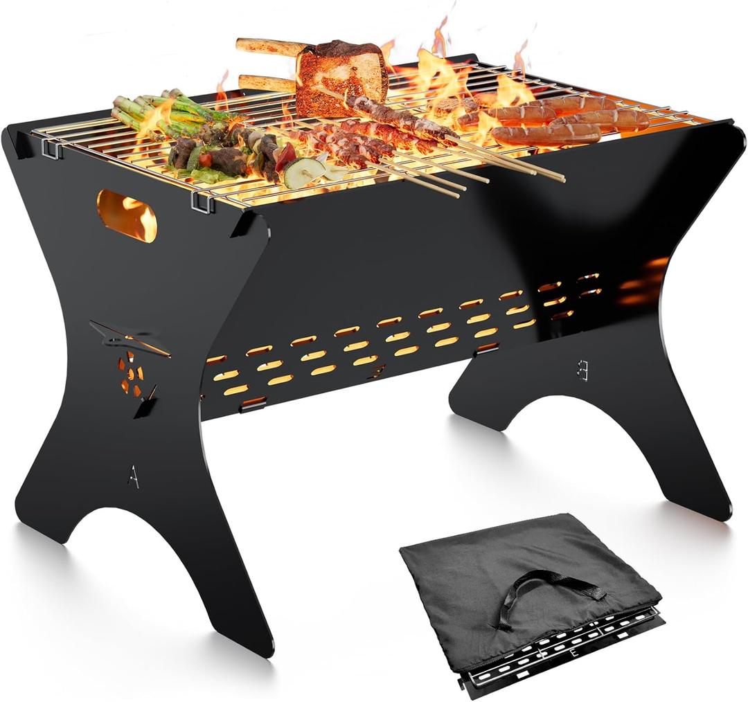 Campfire Grill, Backpacking BBQ Grill with Carry Bag, Outdoor Fire pit