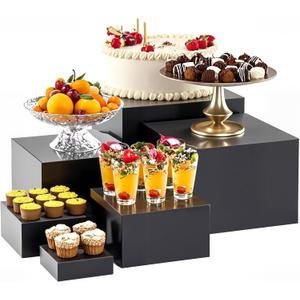 ihomecooker Metal Buffet Risers,6PCS Food Risers for Buffet Table 5in to 10in Display Stand for Catering Dessert Matte black Cube Boxes Nesting Risers with Hollow Bottoms